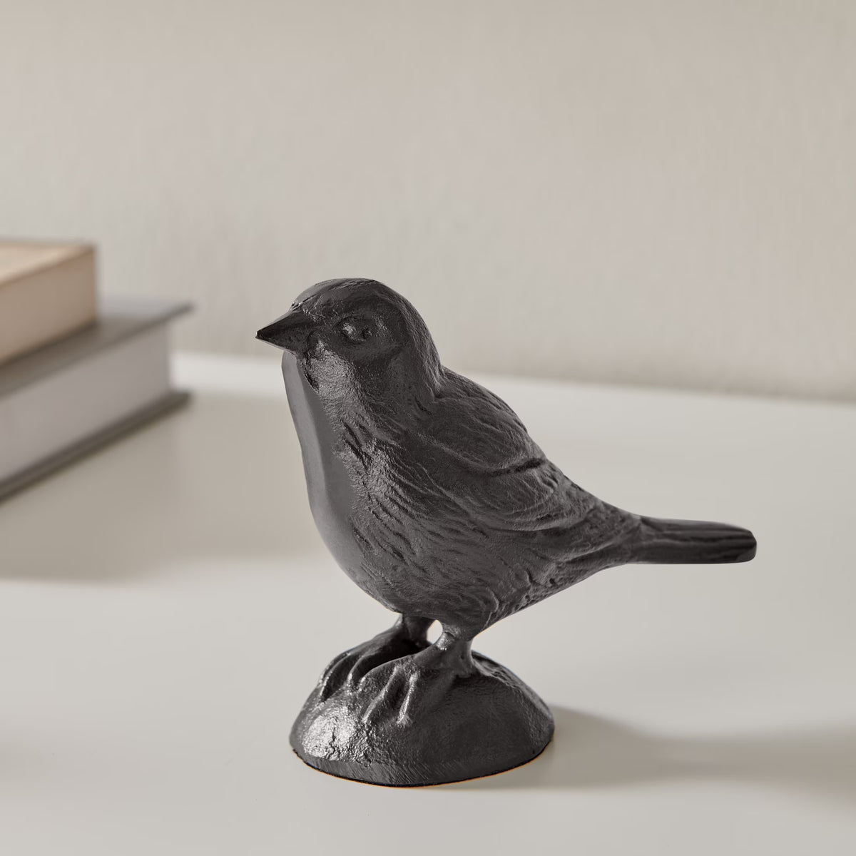 Brown Cast Iron Set of 2 Bird Sculptures - Tabletop Desk Ornaments or Decorative Paperweights